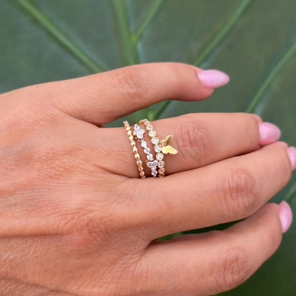 14K Gold Stackable Ring Band Flower CZ Ring all sizes available